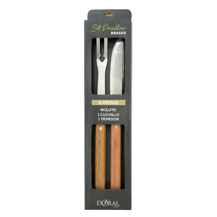 Set Parrillero Brasas 2 Piezas Cuchillo + Tenedor