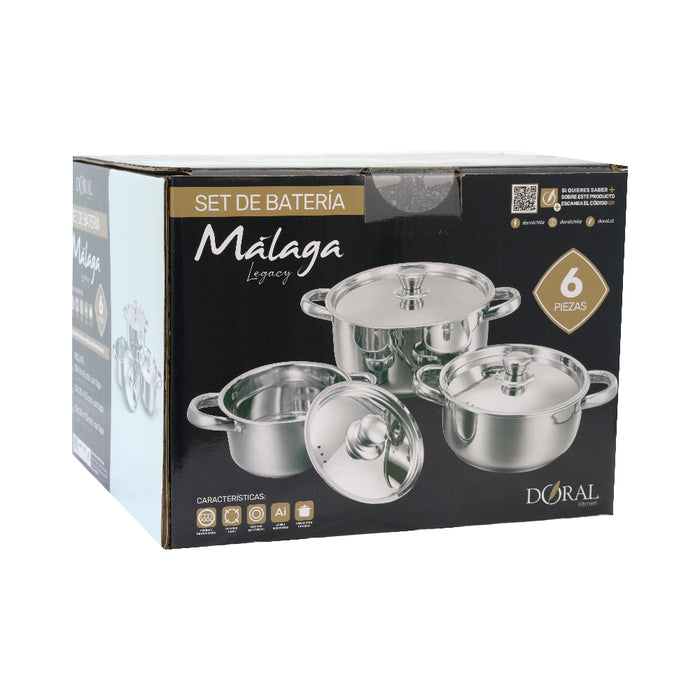 Batería Acero Inoxidable 6 Piezas c/Tapa Acero - Línea Málaga Legacy - COMPRA MÍNIMA 2 UNIDADES