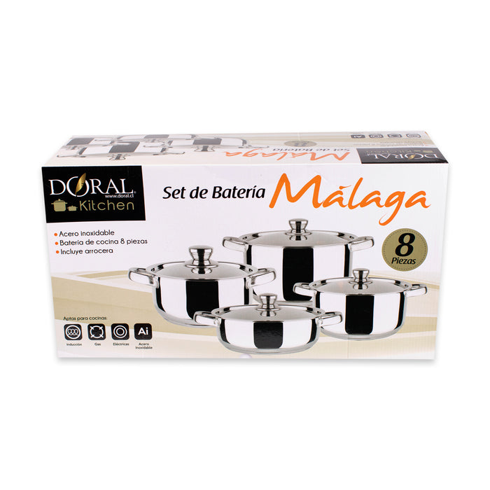Batería Acero Inoxidable 8 Piezas c/Tapa Acero - Línea Málaga - COMPRA MÍNIMA 2 UNIDADES