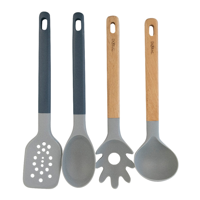 Set Utensilios de Cocina 4 Pzas Cuchara + Cucharón + Espátula + Serv. Pastas