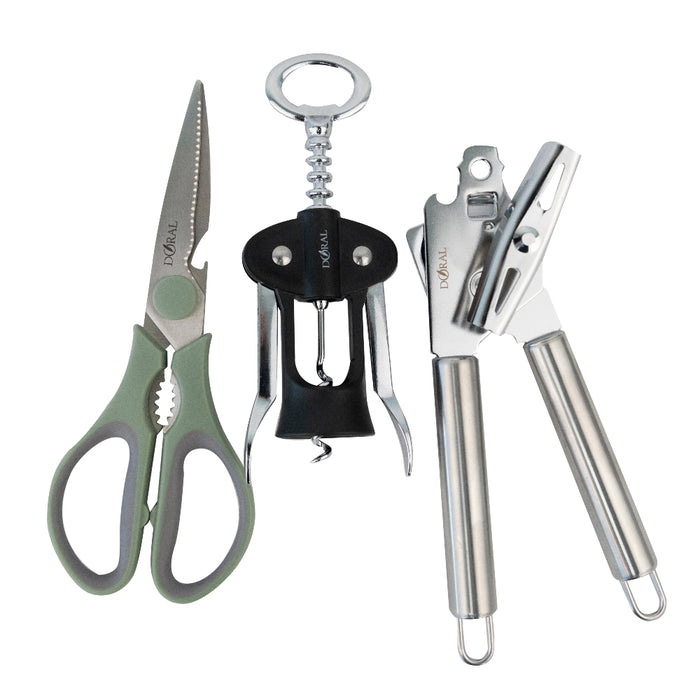 Set Cocina 3 Piezas Tijera + Sacacorchos + Abrelatas
