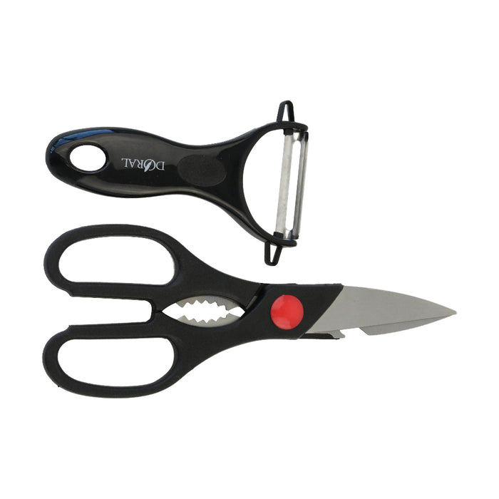 Set Utensilios Cocina Essential 5 Piezas: 3 Cuchillos + 1 Pelador + 1 Tijera - COMPRA MÍNIMA 24 UNIDADES