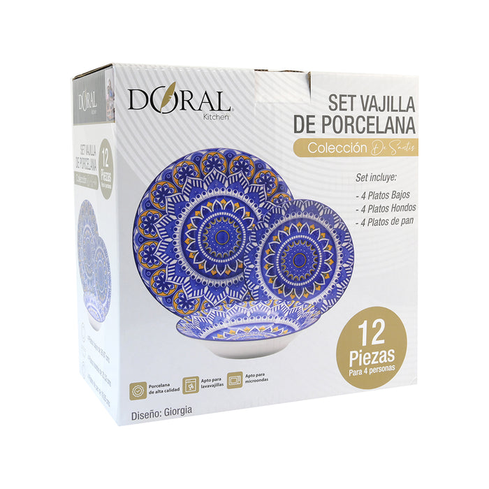 Vajilla Porcelana 12 Piezas Colección De Santis - COMPRA MÍNIMA 2 UNIDADES