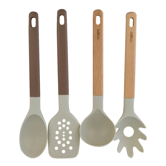 Set Utensilios de Cocina 4 Pzas Cuchara + Cucharón + Espátula + Serv. Pastas