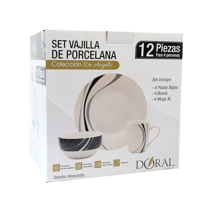 Vajilla Porcelana 12 Piezas Colección De Angelis  - COMPRA MÍNIMA 2 UNIDADES