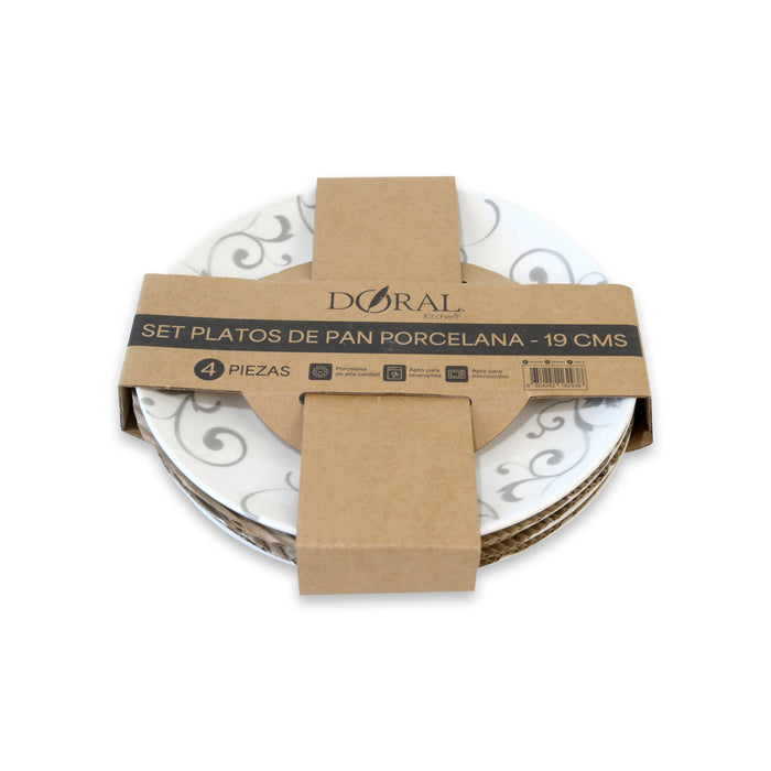Set 4 Platos Pan Porcelana 19 cm - Doral Kitchen - COMPRA MÍNIMA 12 UNIDADES