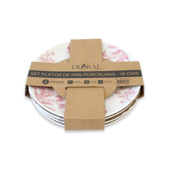 Set 4 Platos Pan Porcelana 19 cm - Doral Kitchen - COMPRA MÍNIMA 12 UNIDADES