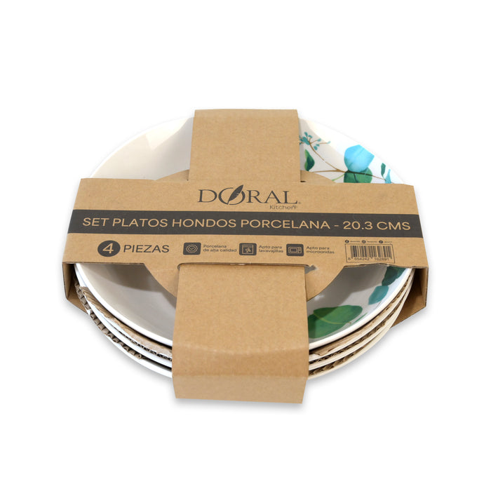 Set 4 Platos Porcelana Hondos 20 cm - Doral Kitchen - COMPRA MÍNIMA 8 UNIDADES