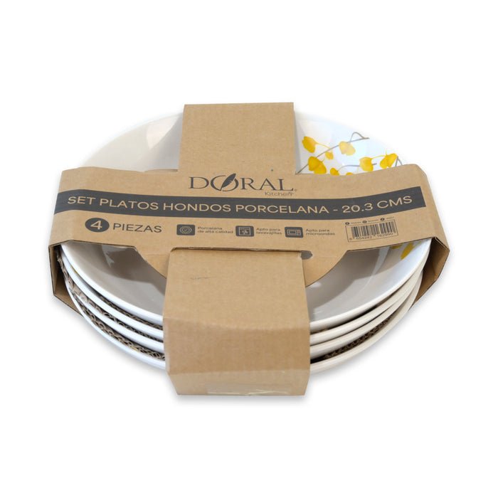 Set 4 Platos Porcelana Hondos 20 cm - Doral Kitchen - COMPRA MÍNIMA 8 UNIDADES