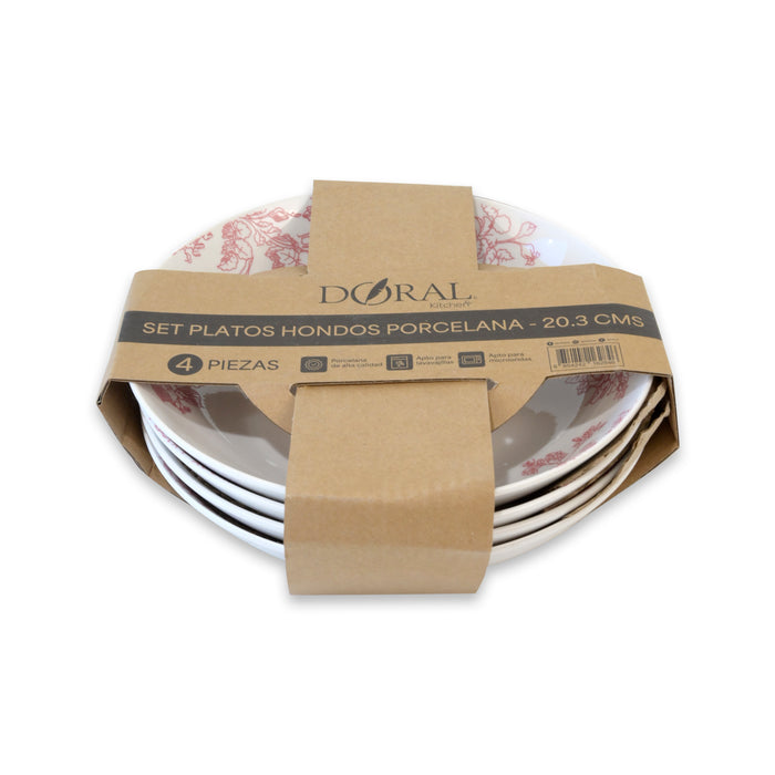 Set 4 Platos Porcelana Hondos 20 cm - Doral Kitchen - COMPRA MÍNIMA 8 UNIDADES