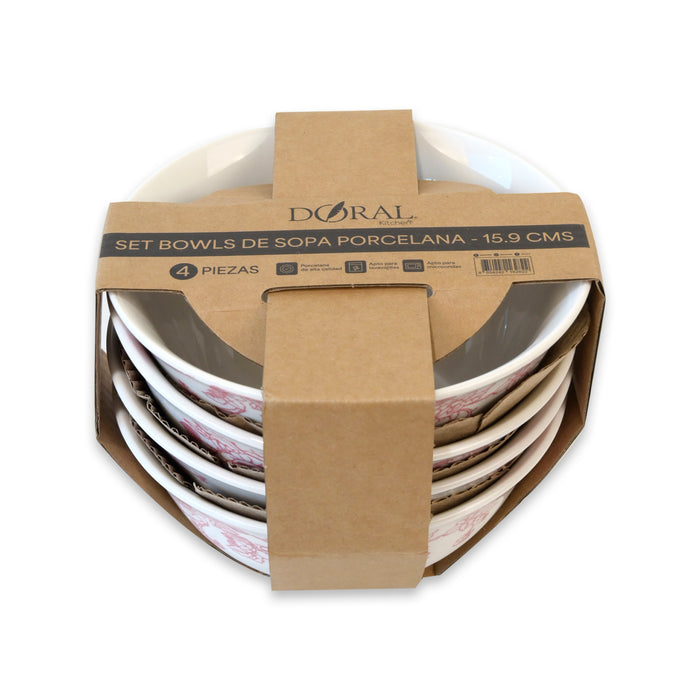 Set 4 Platos Porcelana Bowl Grande 15.9 cm - Doral Kitchen - COMPRA MÍNIMA 8 UNIDADES