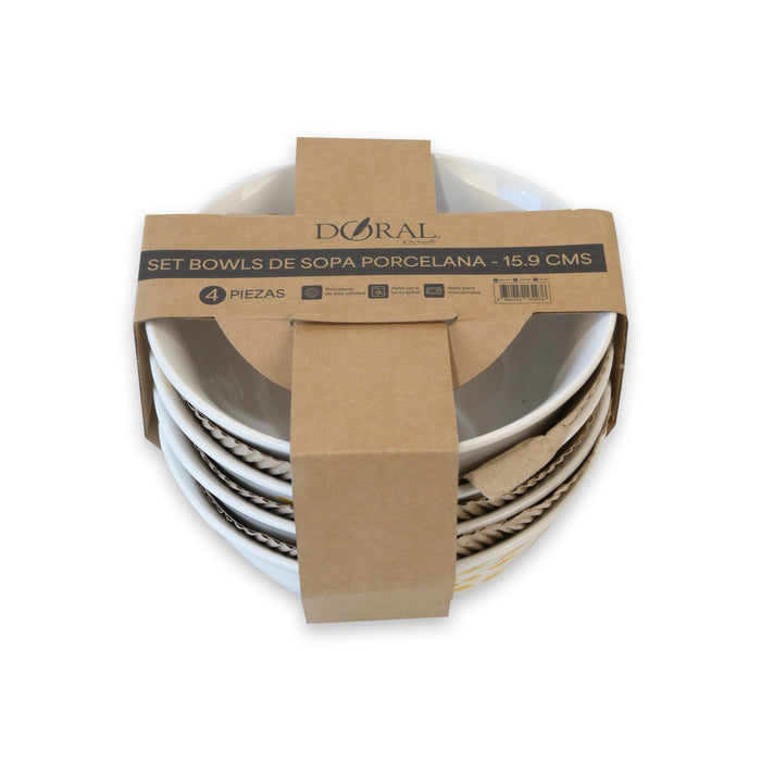Set 4 Platos Porcelana Bowl Grande 15.9 cm - Doral Kitchen - COMPRA MÍNIMA 8 UNIDADES