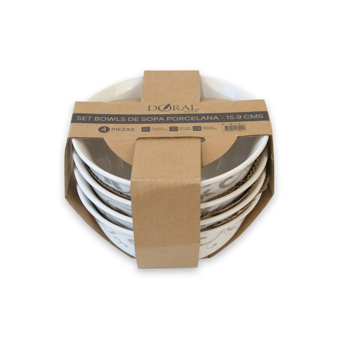 Set 4 Platos Porcelana Bowl Grande 15.9 cm - Doral Kitchen - COMPRA MÍNIMA 8 UNIDADES