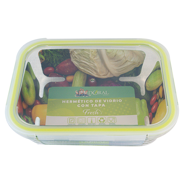 Hermético de Vidrio Borosilicato con Tapa Fresh Rectangular 1050 ml - COMPRA MÍNIMA 24 UNIDADES