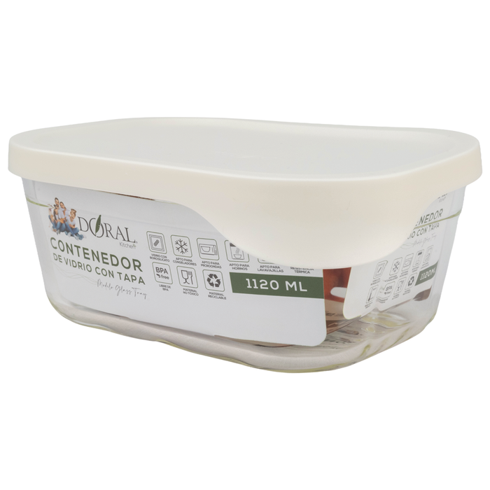 Contenedor de Vidrio Borosilicato Glass Tray Rectangular 1120 ml - COMPRA MÍNIMA 12 UNIDADES