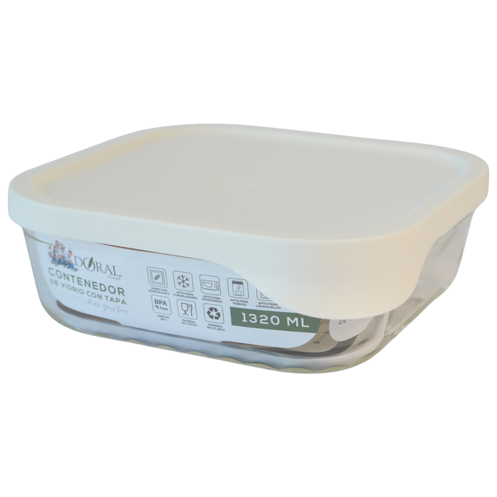 Contenedor de Vidrio Borosilicato Glass Tray Cuadrado 1320 ml - COMPRA MÍNIMA 12 UNIDADES