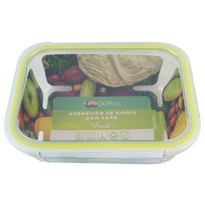 Hermético de Vidrio Borosilicato con Tapa Fresh Rectangular 1500 ml - COMPRA MÍNIMA 24 UNIDADES