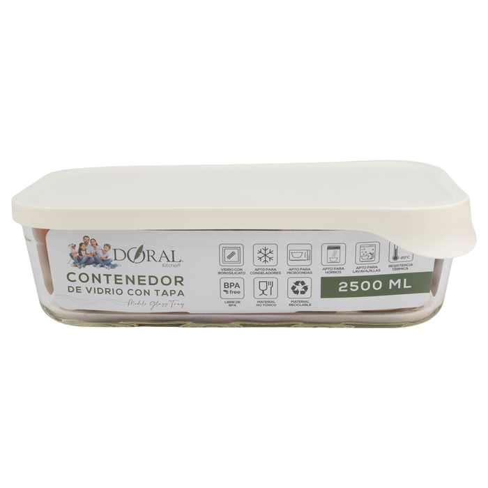Contenedor de Vidrio Borosilicato Glass Tray Rectangular 2500 ml - COMPRA MÍNIMA 6 UNIDADES