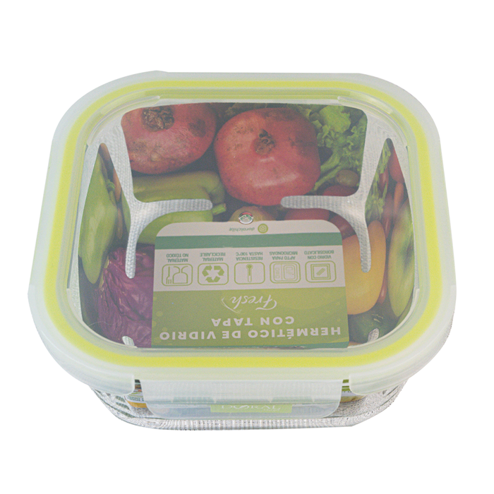 Hermético de Vidrio Borosilicato con Tapa Fresh Cuadrado 800 ml - COMPRA MÍNIMA 24 UNIDADES