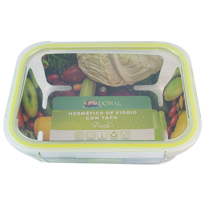 Hermético de Vidrio Borosilicato con Tapa Fresh Rectangular 370 ml - COMPRA MÍNIMA 48 UNIDADES