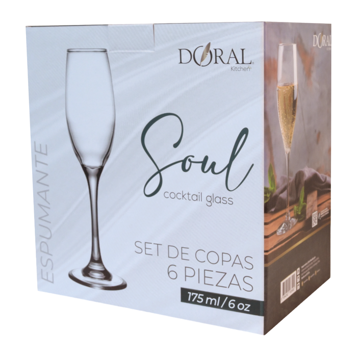 Set 6 Copas de Vidrio Soul - Modelo Espumante (175 ml) - COMPRA MÍNIMA 8 UNIDADES