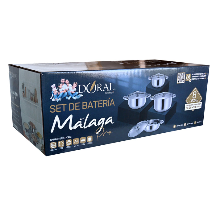 Batería Acero Inoxidable 8 Piezas c/Tapa Acero - Línea Málaga - COMPRA MÍNIMA 2 UNIDADES