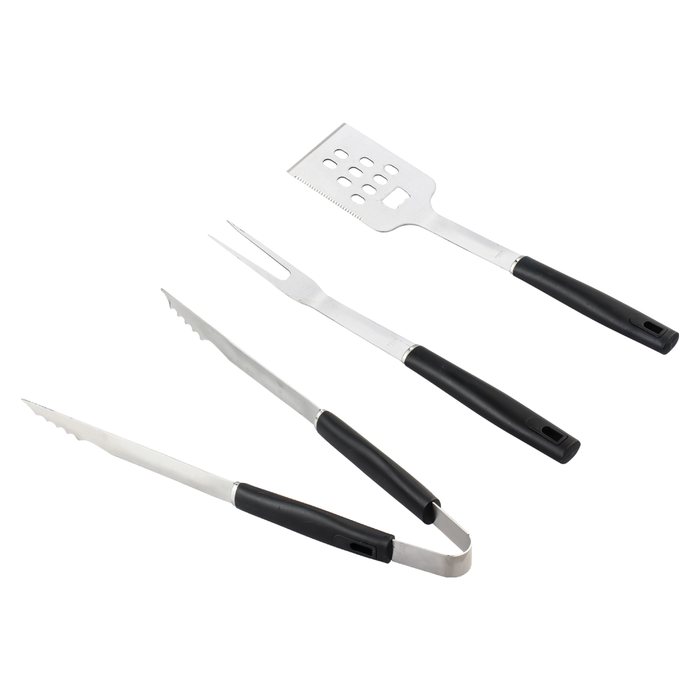 Set BBQ Brasas 3 Piezas: Tenedor + Espátula + Pinza - COMPRA MÍNIMA 12 UNIDADES