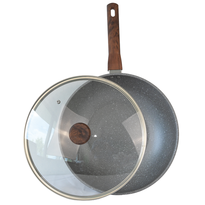 Wok Aluminio mate con tapa de vidrio & Fondo Marble 30 cm - Alessandria - COMPRA MÍNIMA 4 UNIDADES