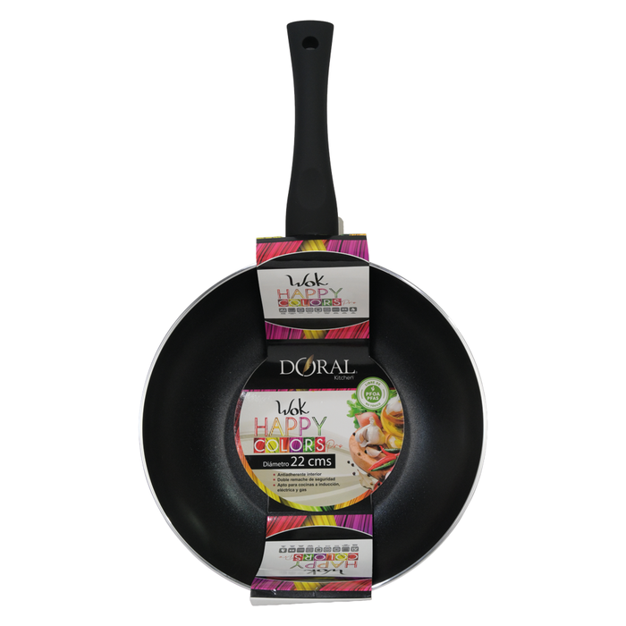 Wok Aluminio & Fondo Antiadherente 22 cm - Línea Happy Colors Pro - COMPRA MÍNIMA 6 UNIDADES