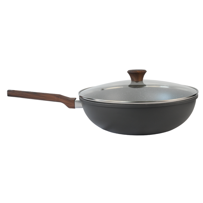 Wok Aluminio mate con tapa de vidrio & Fondo Marble 30 cm - Alessandria - COMPRA MÍNIMA 4 UNIDADES