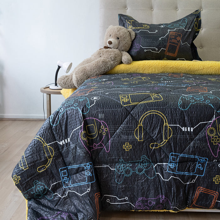 Plumón Estampado Kids Outboss Deluxe con Sherpa Colección Nebula - COMPRA MÍNIMA 6 UNIDADES
