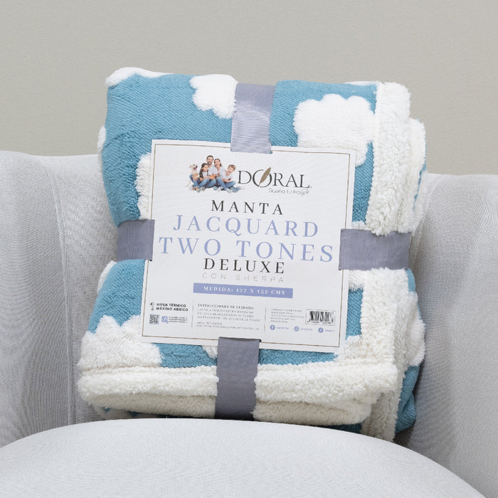 Manta Jacquard Two Tones Deluxe con Sherpa - COMPRA MÍNIMA 16 UNIDADES