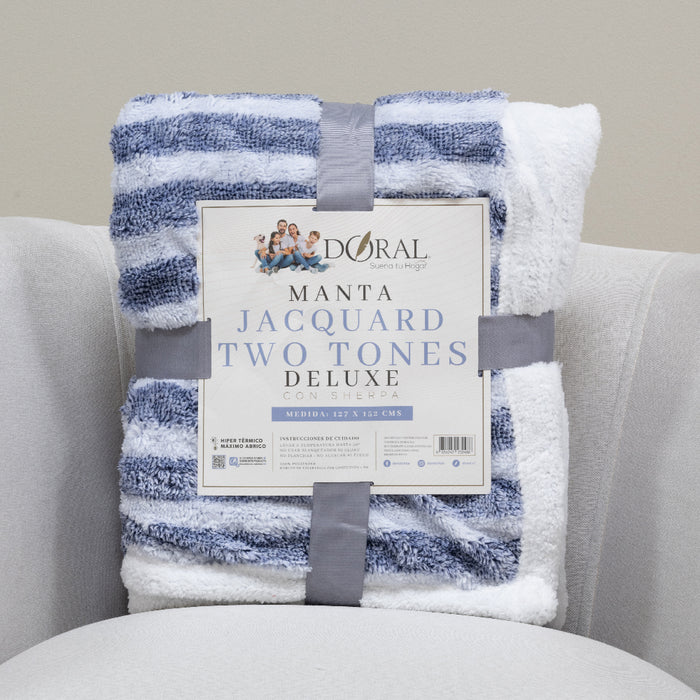 Manta Jacquard Two Tones Deluxe con Sherpa - COMPRA MÍNIMA 16 UNIDADES