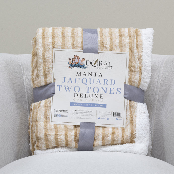 Manta Jacquard Two Tones Deluxe con Sherpa - COMPRA MÍNIMA 16 UNIDADES