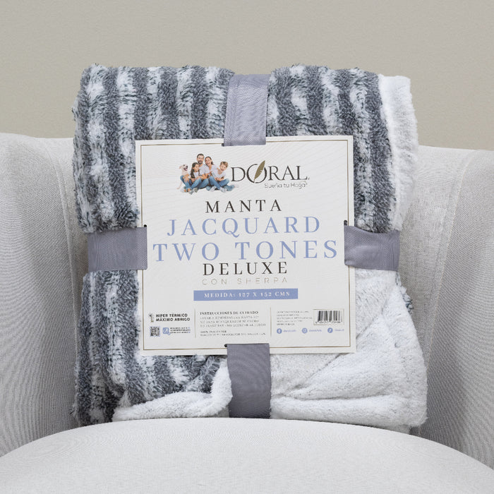 Manta Jacquard Two Tones Deluxe con Sherpa - COMPRA MÍNIMA 16 UNIDADES