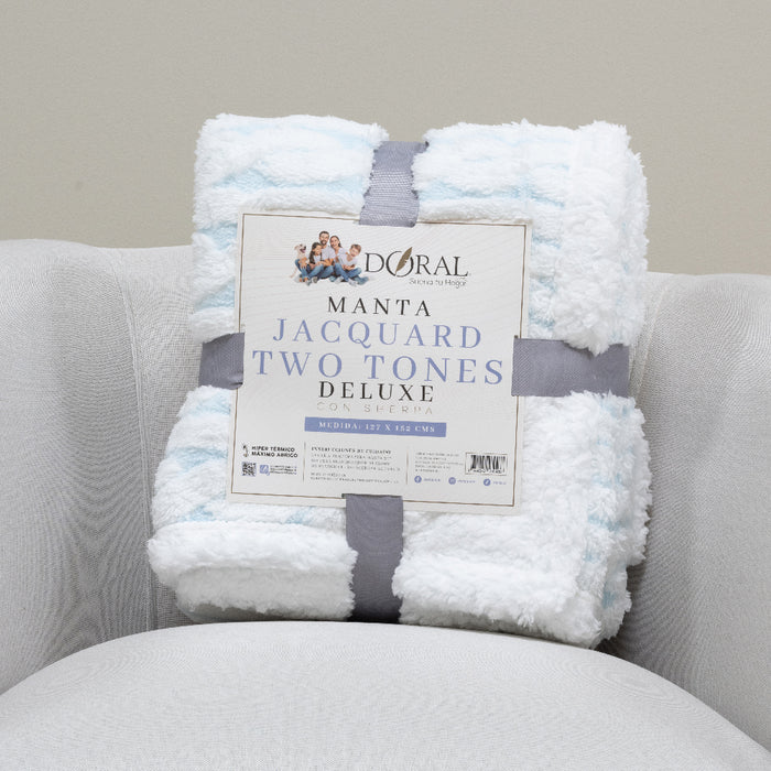 Manta Jacquard Two Tones Deluxe con Sherpa - COMPRA MÍNIMA 16 UNIDADES