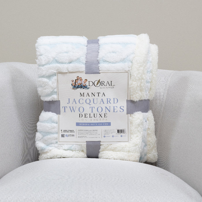 Manta Jacquard Two Tones Deluxe con Sherpa - COMPRA MÍNIMA 16 UNIDADES