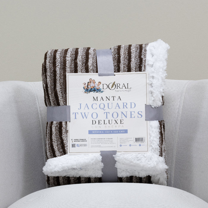 Manta Jacquard Two Tones Deluxe con Sherpa - COMPRA MÍNIMA 16 UNIDADES