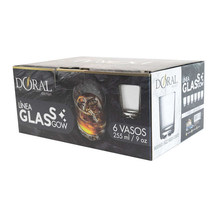 Set 6 Vasos de Vidrio Glassgow - Modelo Jazz Vaso Corto (255 ml) - COMPRA MÍNIMA 8 UNIDADES