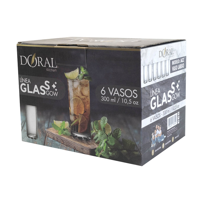 Set 6 Vasos de Vidrio Glassgow - Modelo Jazz Vaso Largo (300 ml) - COMPRA MÍNIMA 8 UNIDADES