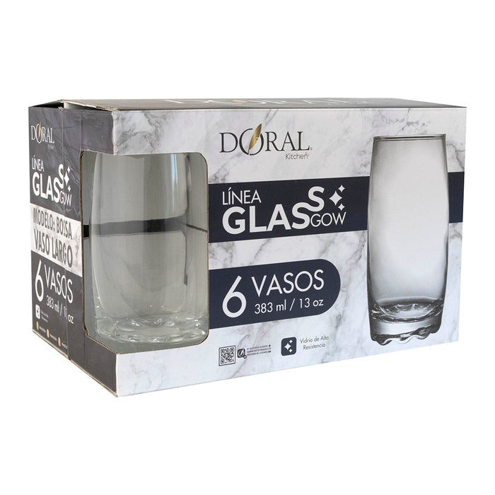 Set 6 Vasos de Vidrio Glassgow - Modelo Bossa Largo (383 ml) - COMPRA MÍNIMA 12 UNIDADES