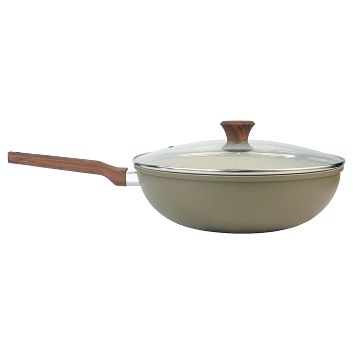 Wok Aluminio mate con tapa de vidrio & Fondo Marble 30 cm - Alessandria - COMPRA MÍNIMA 4 UNIDADES